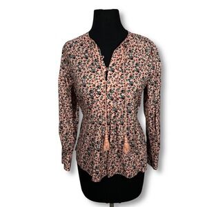EUC Joie Dracha Floral Cuffed Sleeve Blouse Floral Print Tassel Tie Women's‎ S